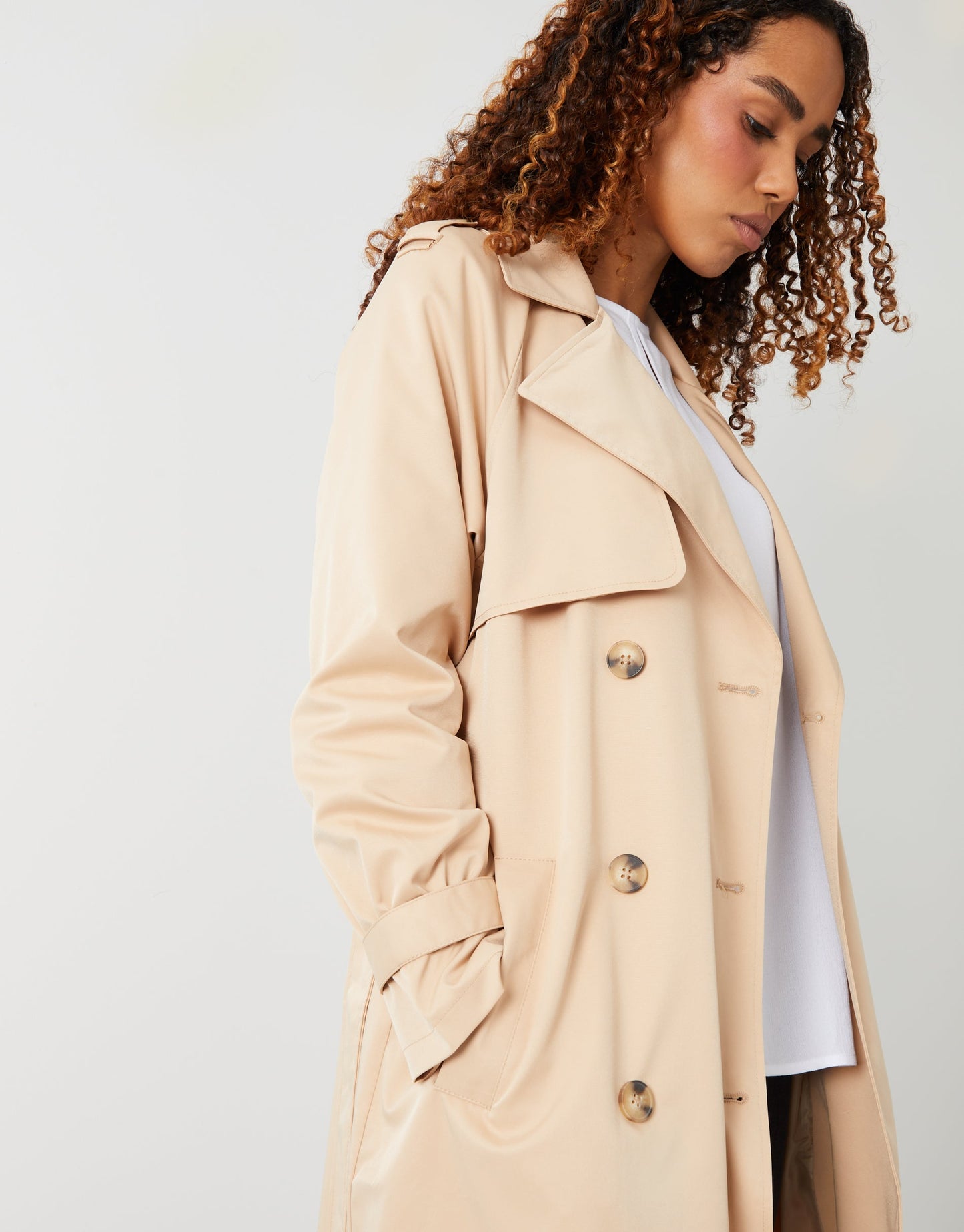 Women's Stone Double Breasted Trench Coat