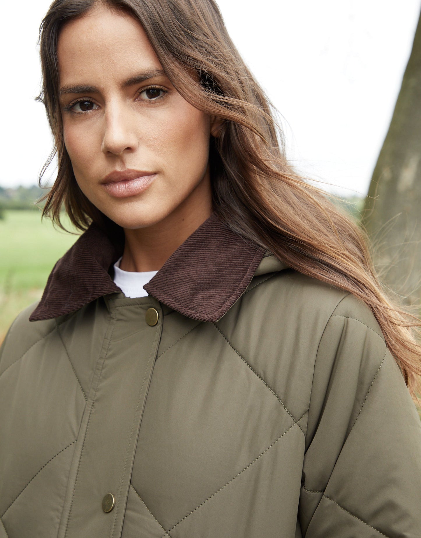 Women's Khaki Diamond Quilted Heritage Longline Barn Jacket with Removable Hood