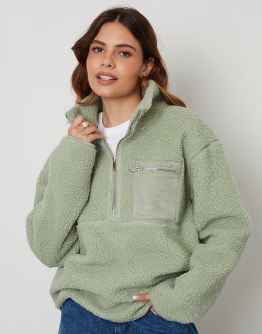 Women's Sage Half Zip Borg Fleece